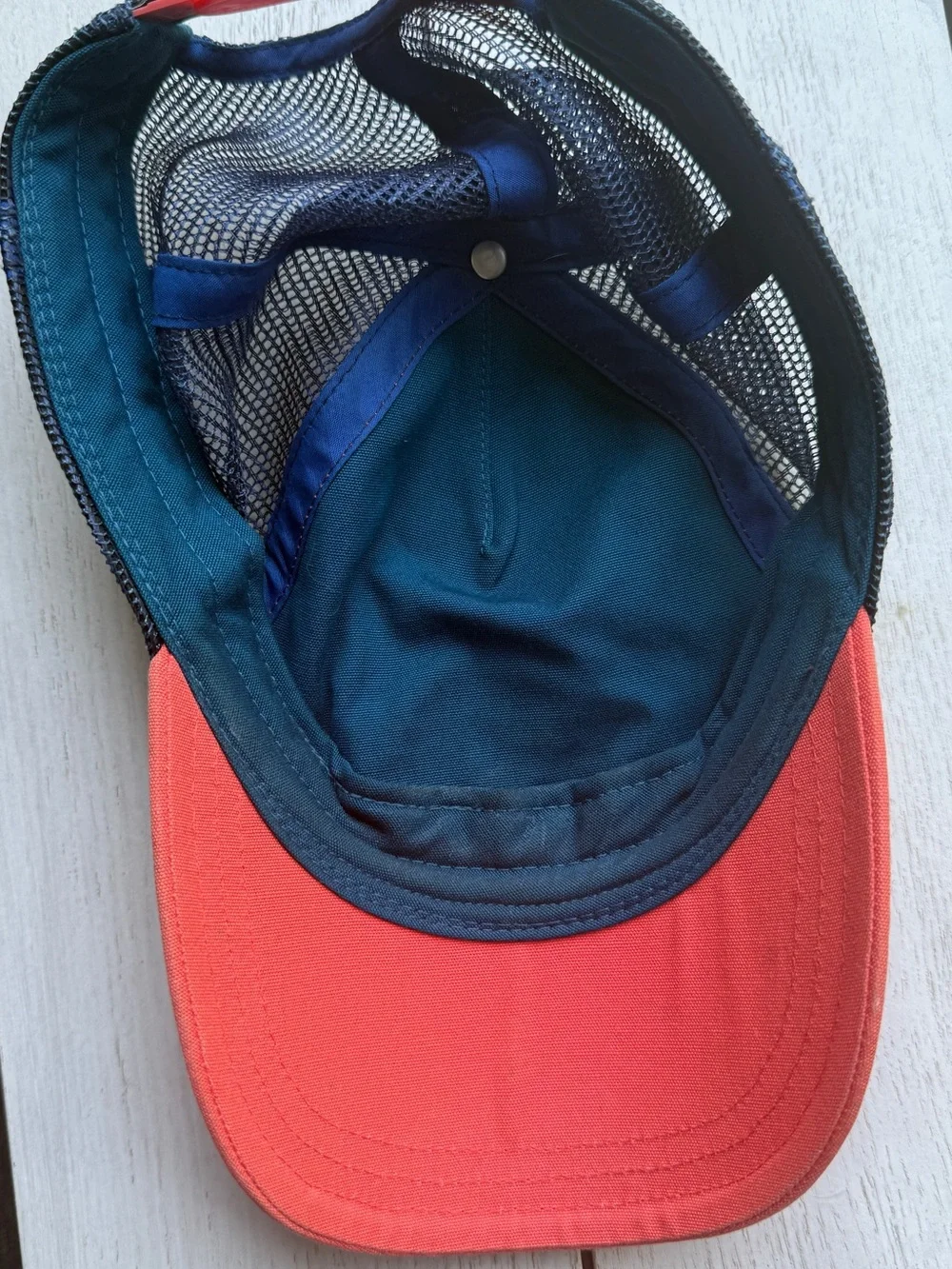 Patagonia Coral & Navy Trucker Hat with Buffalo Patch